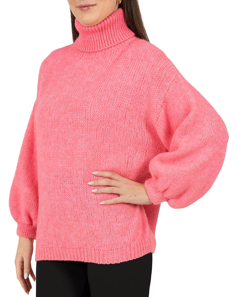 Damen Relaxed Fit Rollkragenpullover 25RSW090 - Pink