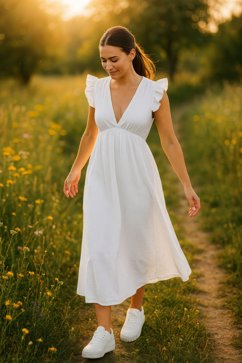 Damen Relaxed Fit Sommerkleid Musselin 25RSW076 - White