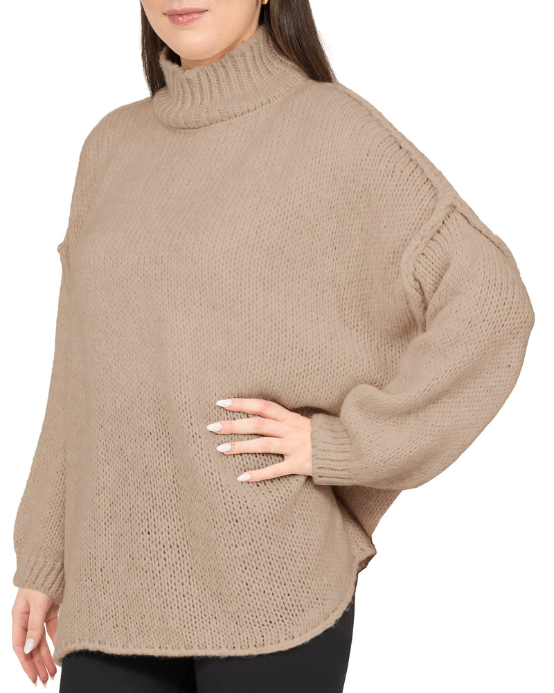 Damen Relaxed Fit Strickpullover 25RSW095 - Dark Beige