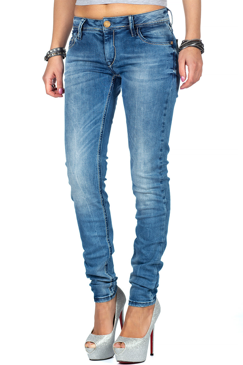 Damen Slim Fit Jeans Stonewashed WD344 - Blue