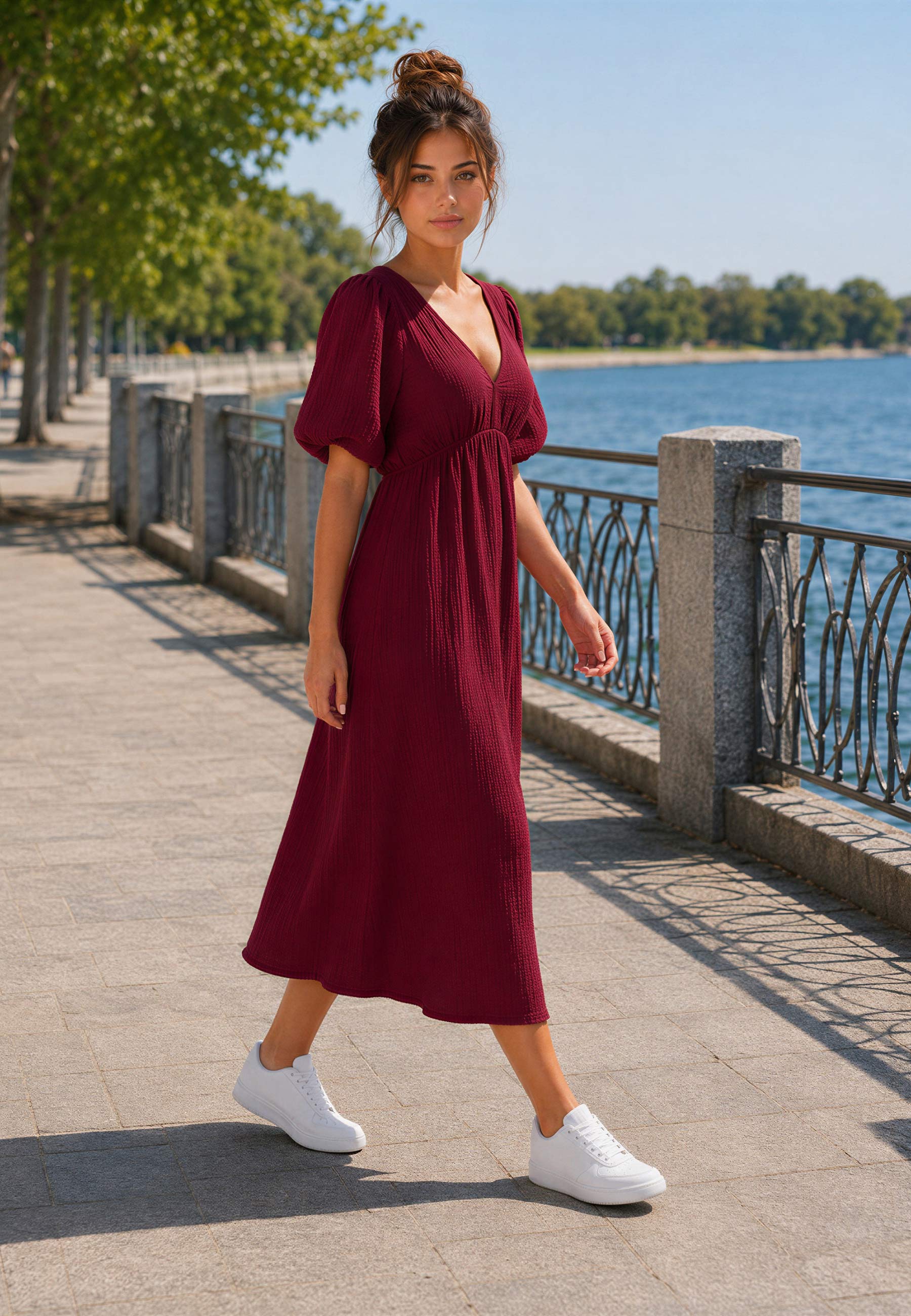 Damen Relaxed Fit Sommerkleid Musselin 25RSW077 - Red