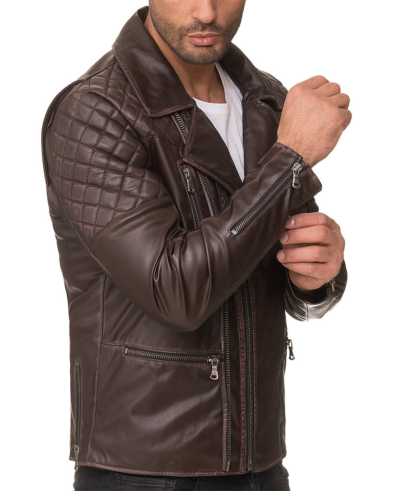 Herren Regular Fit Kunstlederjacke Gunmetal Zipper RS007 PU - Dark Brown
