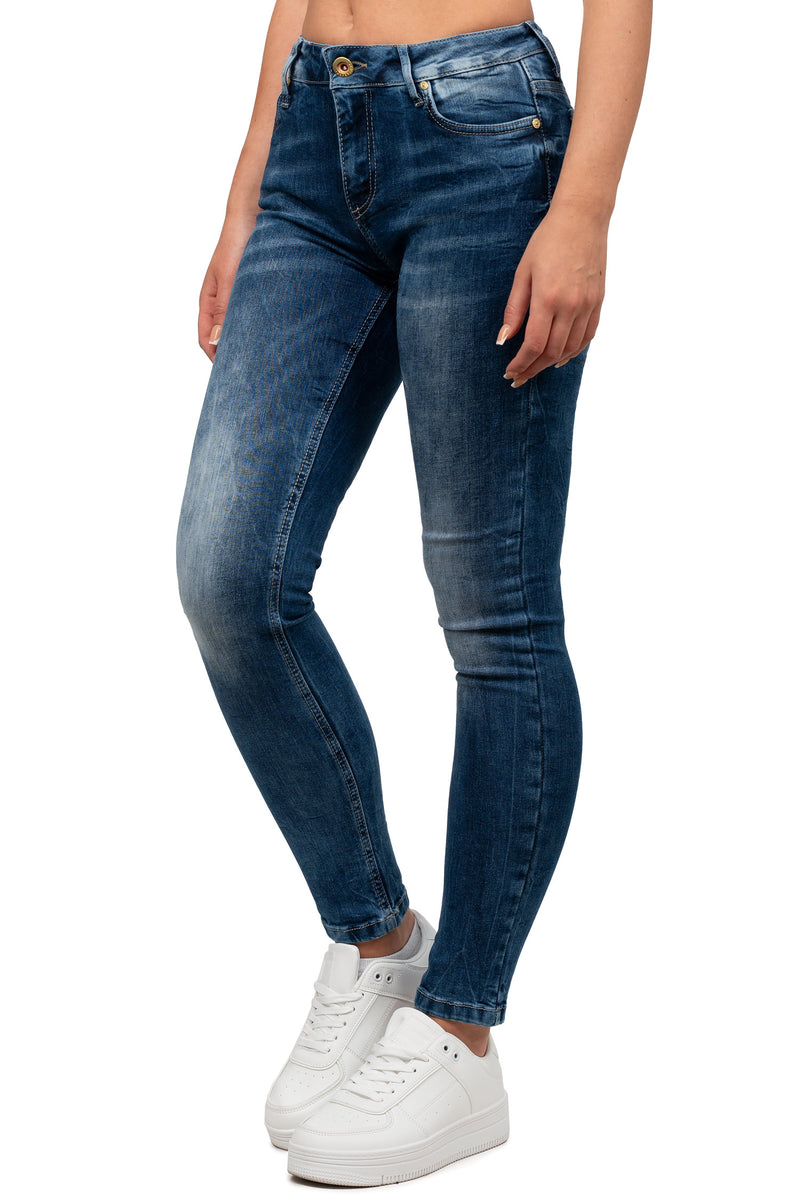 Damen Slim Fit Jeans Stonewashed WD461 - Blue
