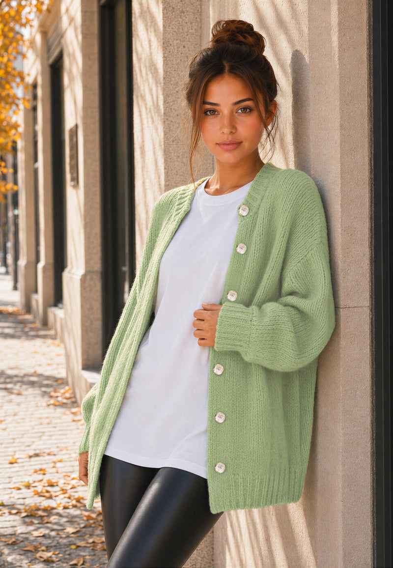 Damen Relaxed Fit Strickjacke 25RSW094 - Green