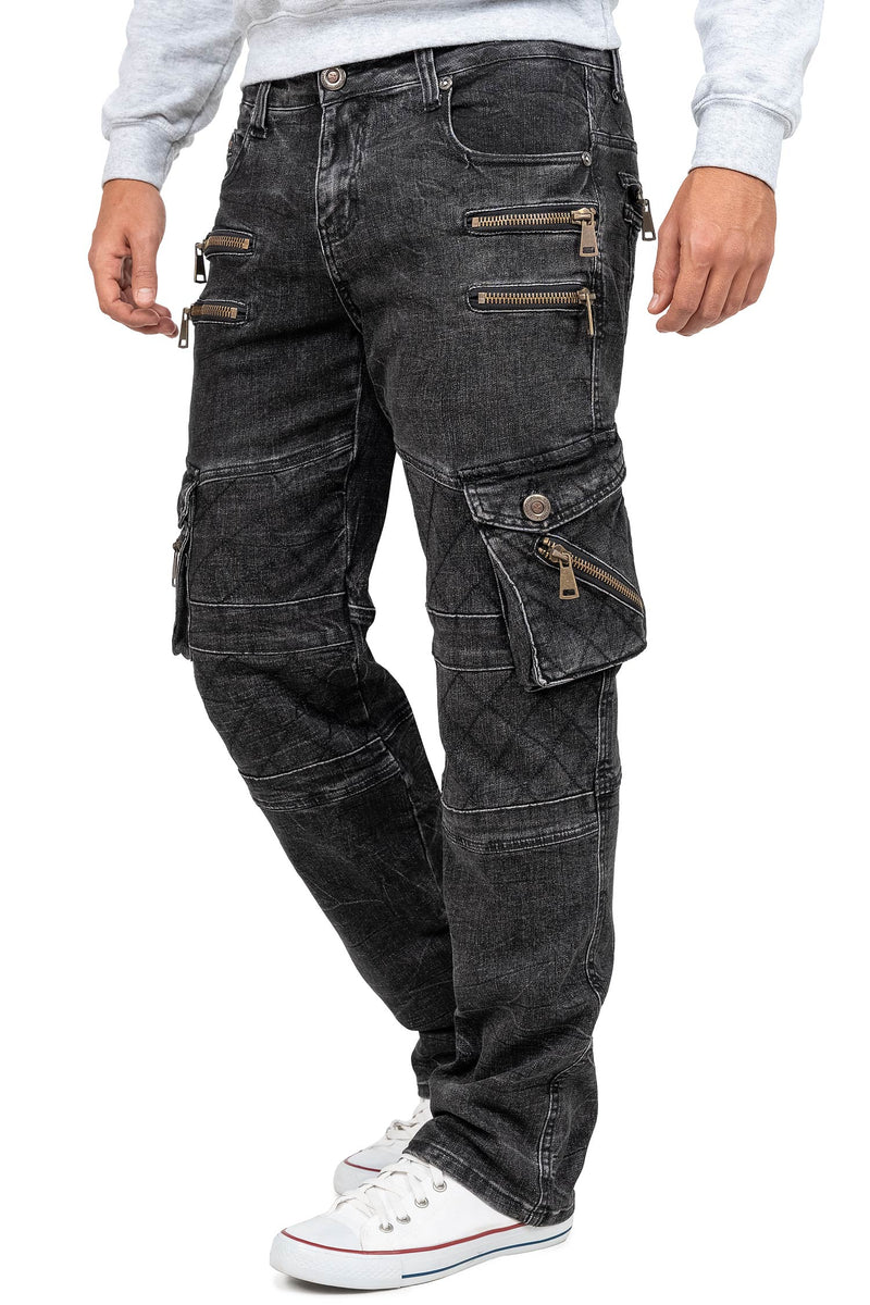 Herren Regular Fit Jeans Stonewashed KM060-1 - Black