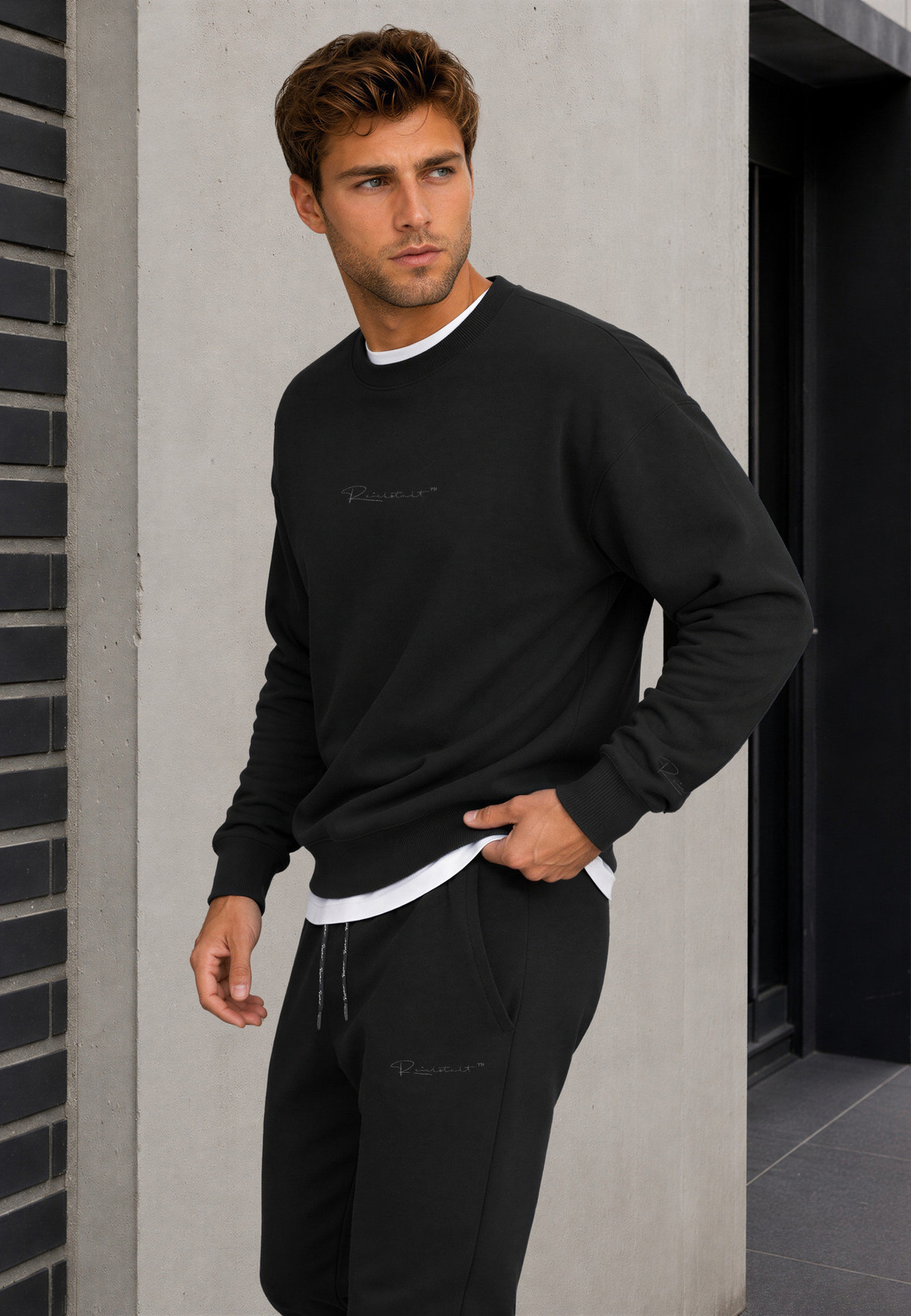 Herren Regular Fit Pullover Logo-Stitching in Black – Reichstadt – Ansicht 3