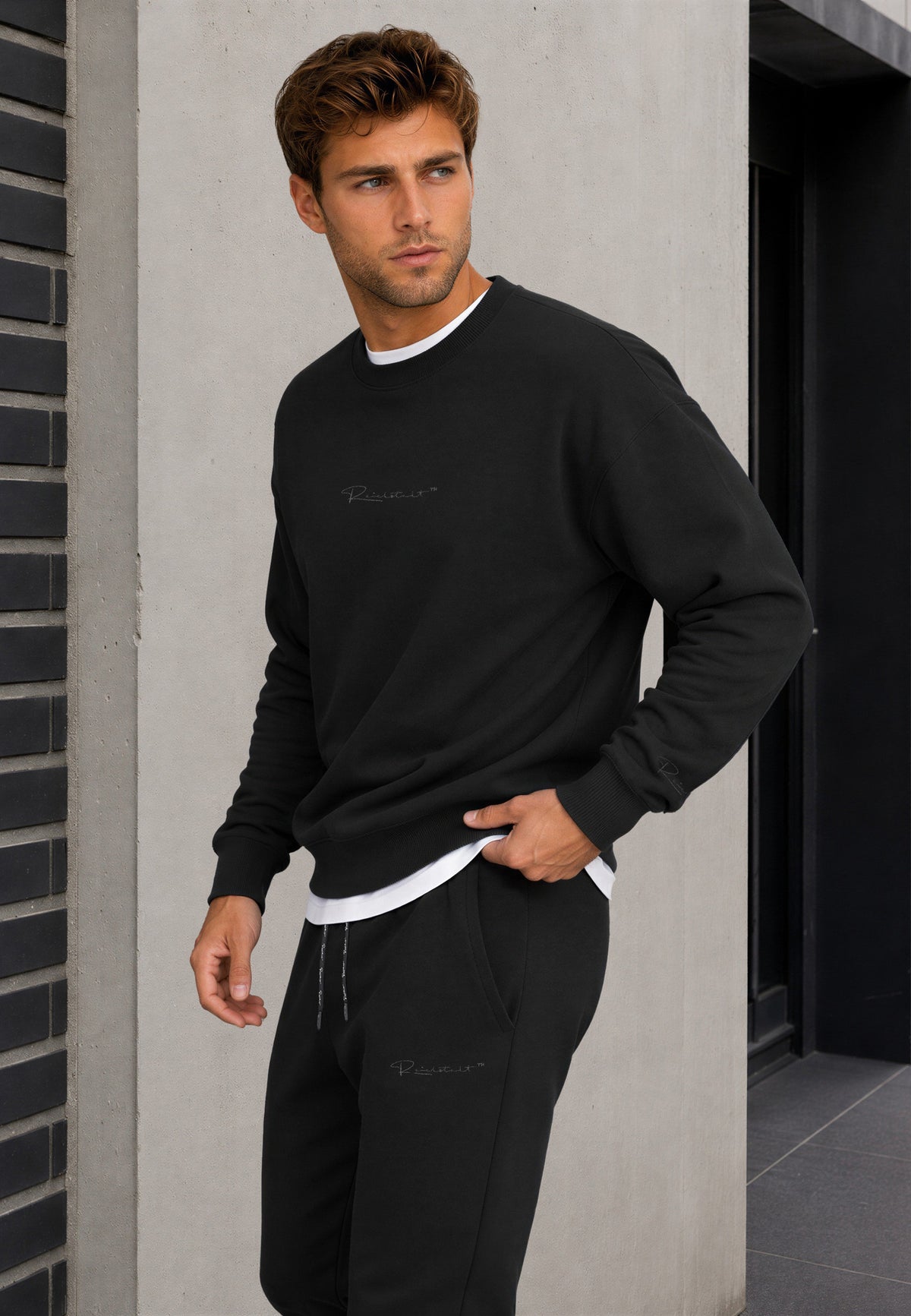 Herren Regular Fit Pullover Logo-Stitching in Black – Reichstadt – Ansicht 3