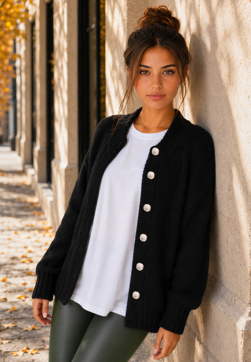 Damen Relaxed Fit Strickjacke 25RSW094 - Black