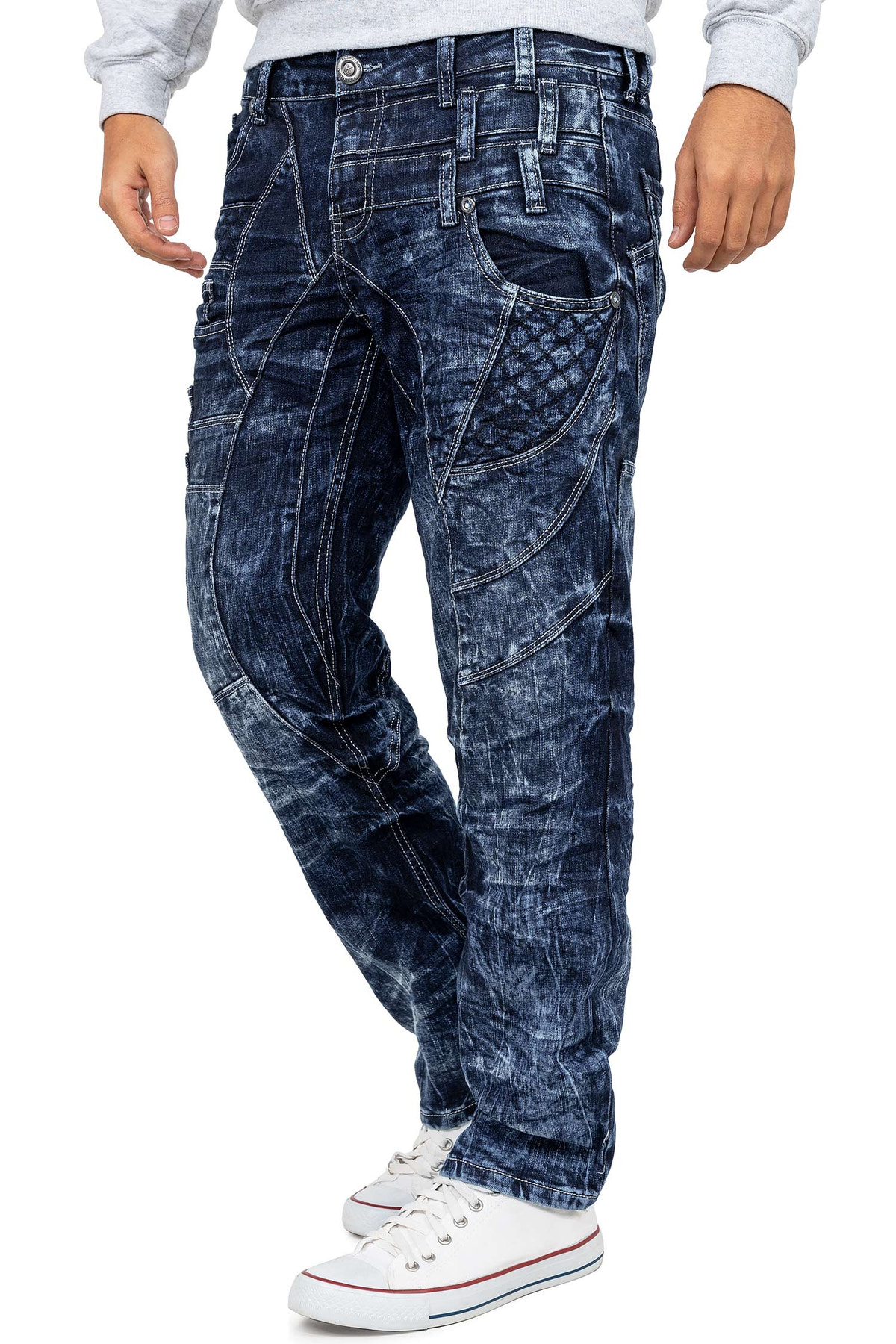Herren Regular Fit Jeans Stonewashed in Blue – Kosmo Lupo – Ansicht 3