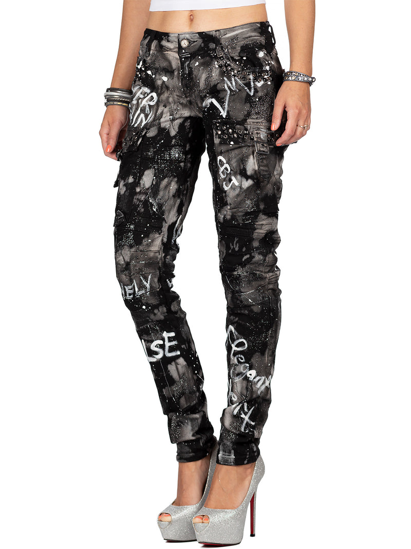 Damen Straight Fit Jeans Mid Waist WD397 - Black