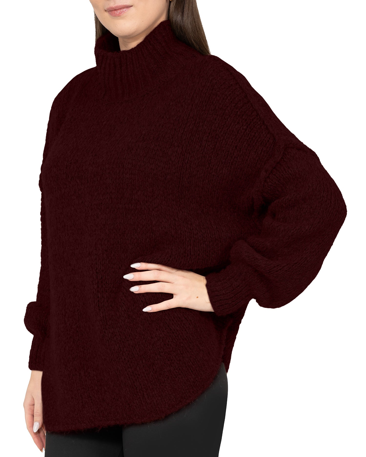 Damen Relaxed Fit Strickpullover 25RSW095 - Bordeaux