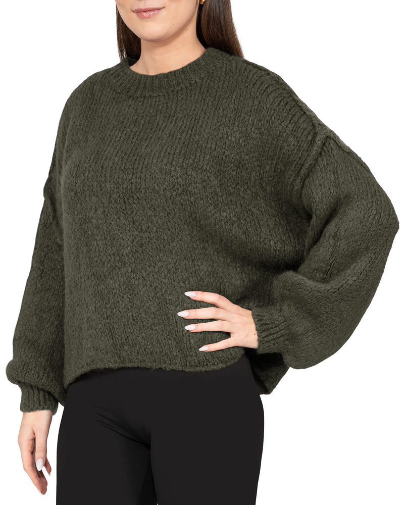 Damen Relaxed Fit Strickpullover 25RSW096 - Khaki