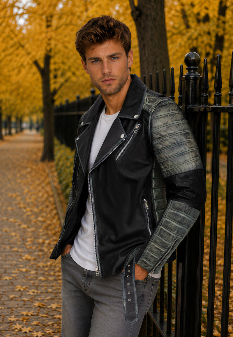 Herren Slim Fit Echtleder Jacke RS001LUX - Fungi Green