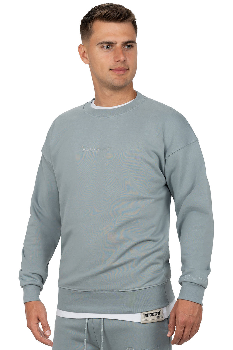 Herren Regular Fit Pullover Logo-Stitching 23RS037 - Grey