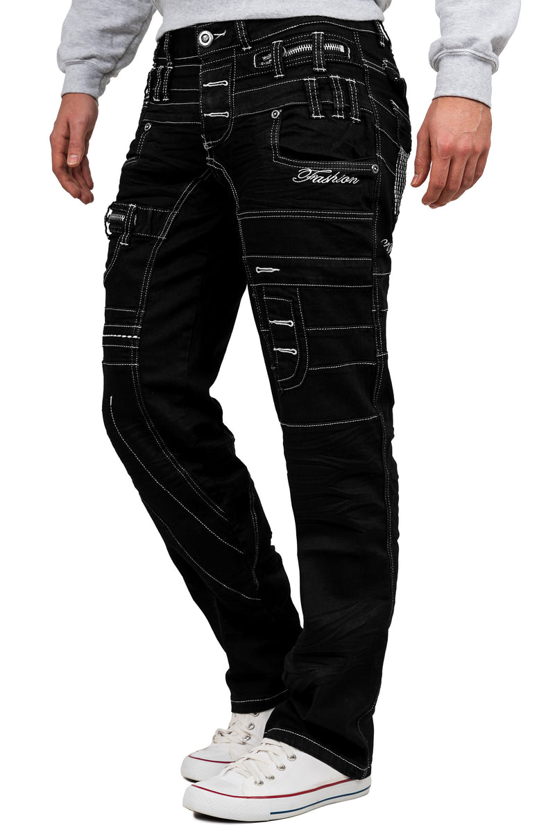Herren Regular Fit Jeans Mid Waist KM020-1 - Black