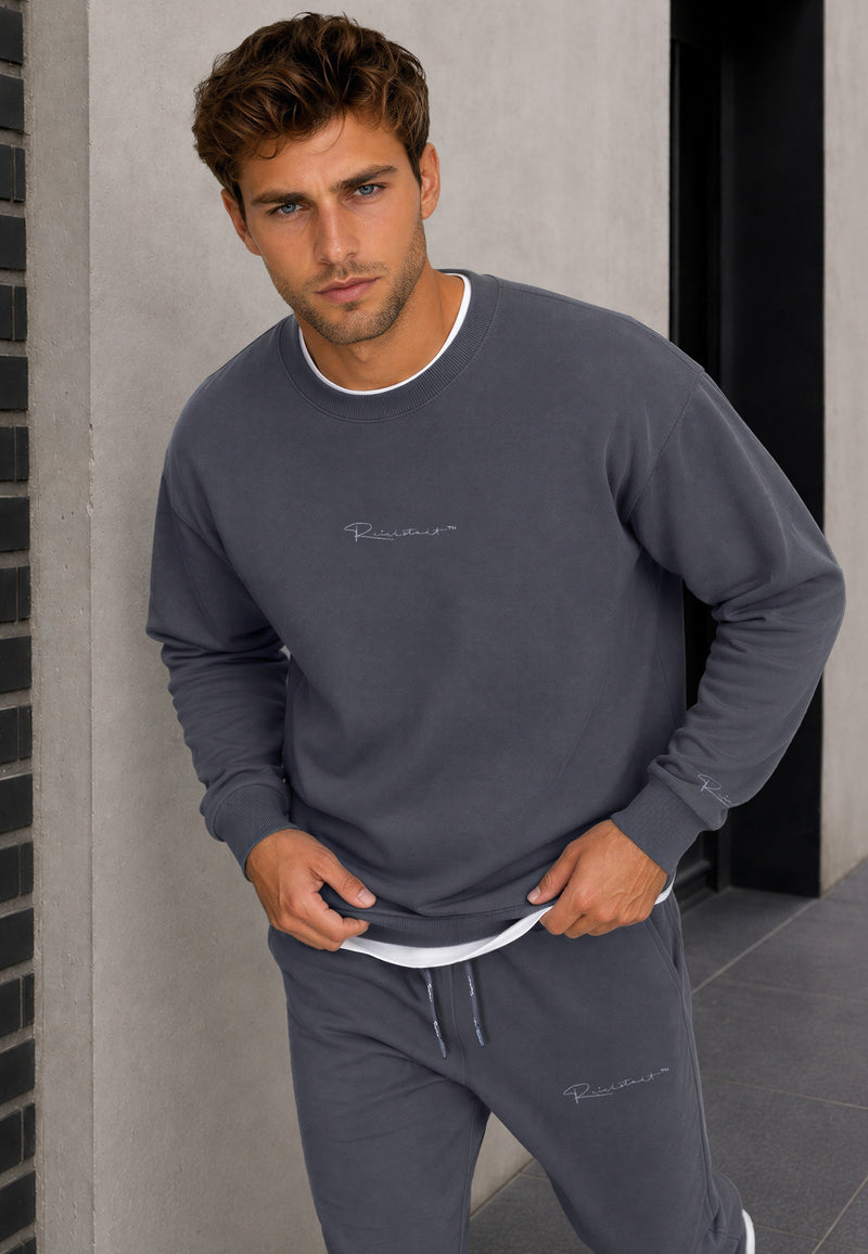 Herren Regular Fit Pullover Logo-Stitching 23RS037 - Anthracite