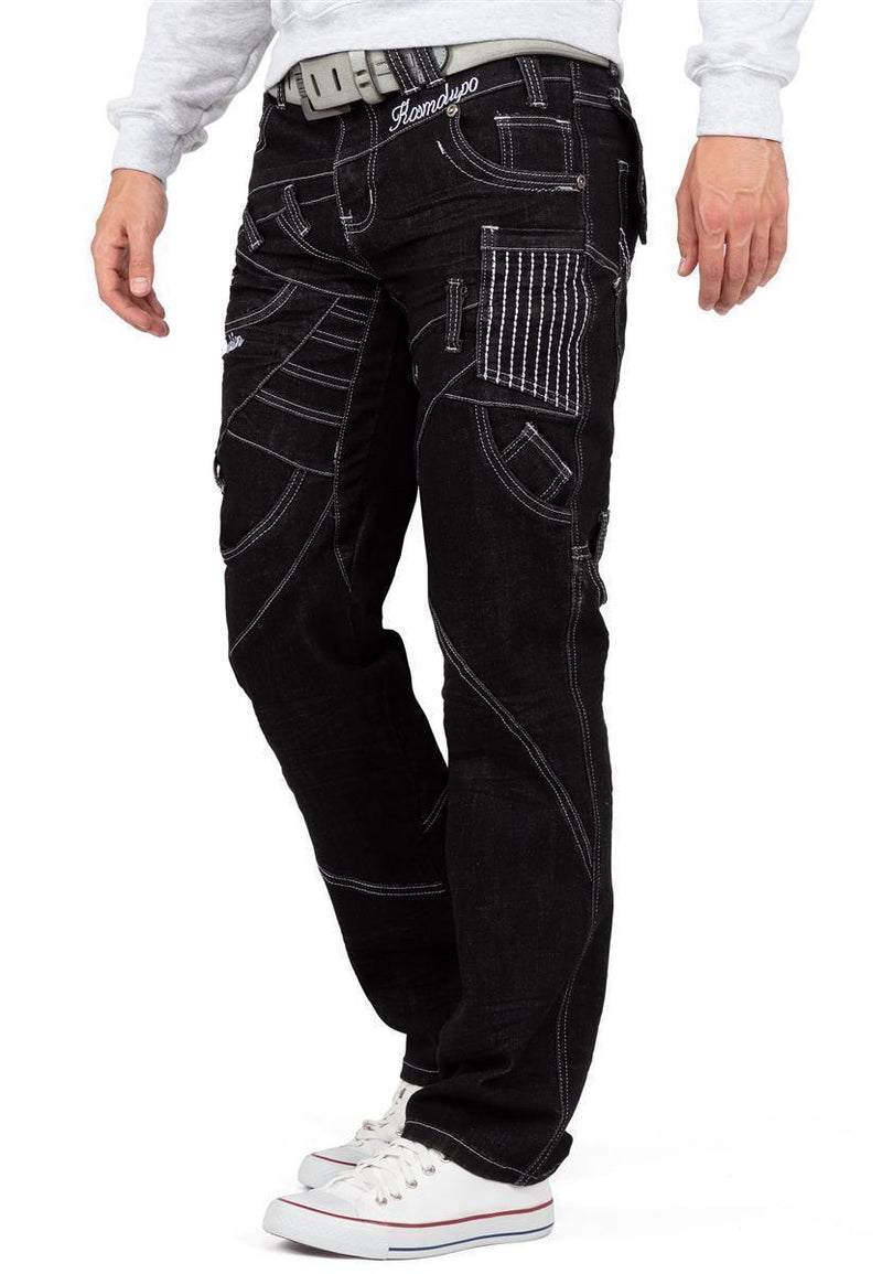 Herren Regular Fit Jeans Stonewashed KM130-1 - Black