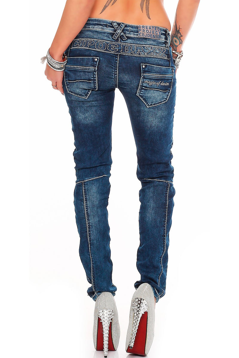 Damen Slim Fit Jeans Stonewashed WD200B - Blue