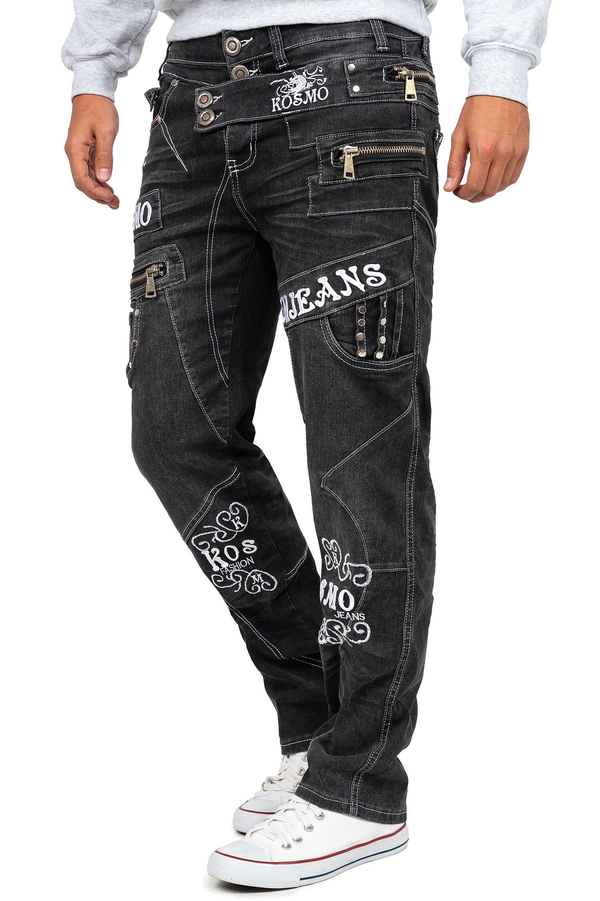 Herren Regular Fit Jeans Stonewashed in Grey – Kosmo Lupo – Ansicht 3