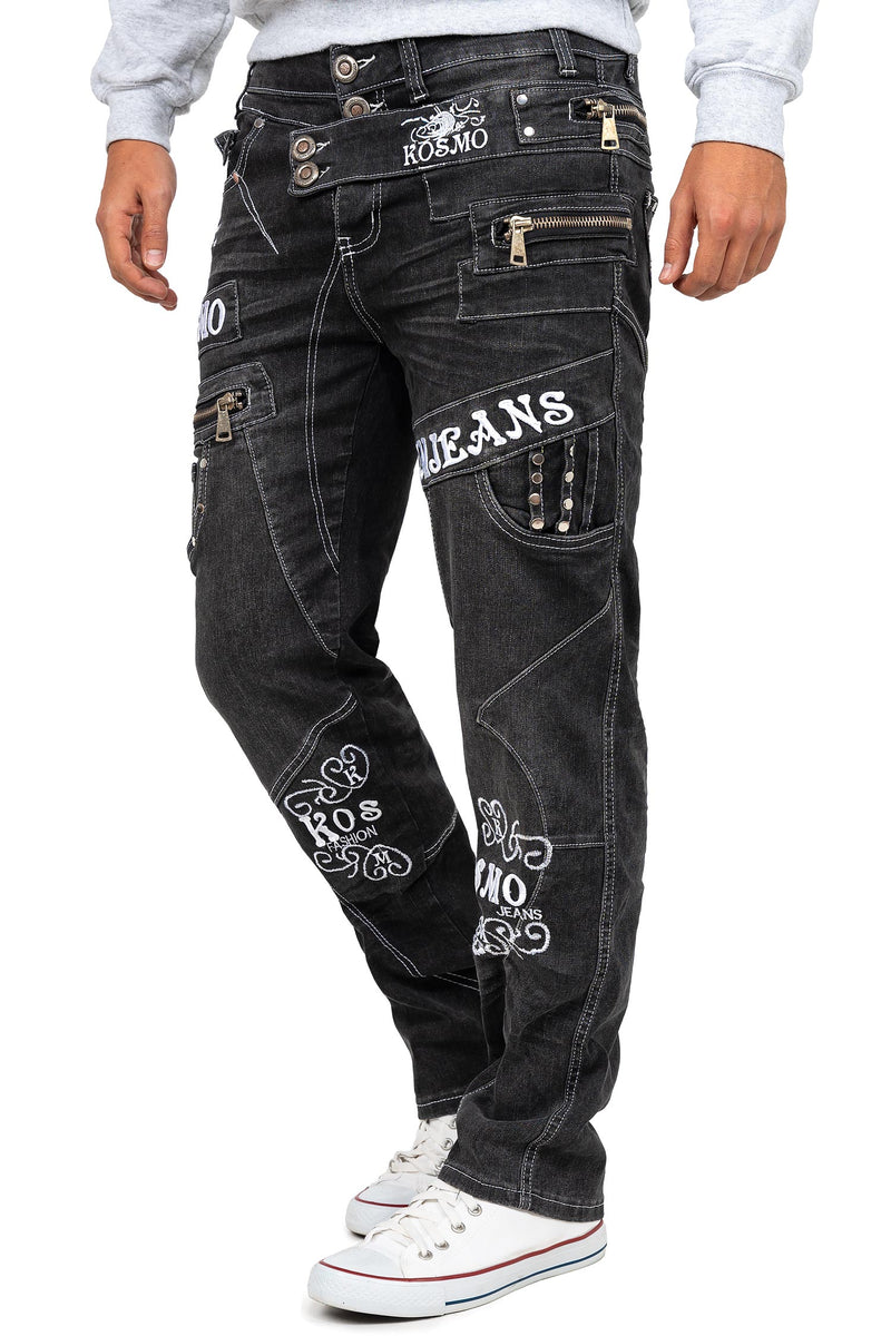 Herren Regular Fit Jeans Stonewashed KM051-2 - Grey