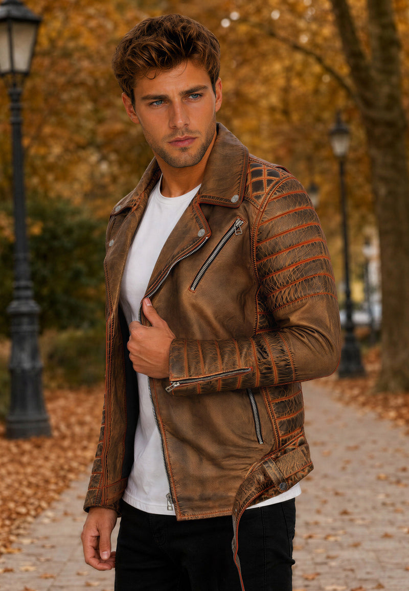 Herren Slim Fit Echtleder Jacke RS001LUX - Gold