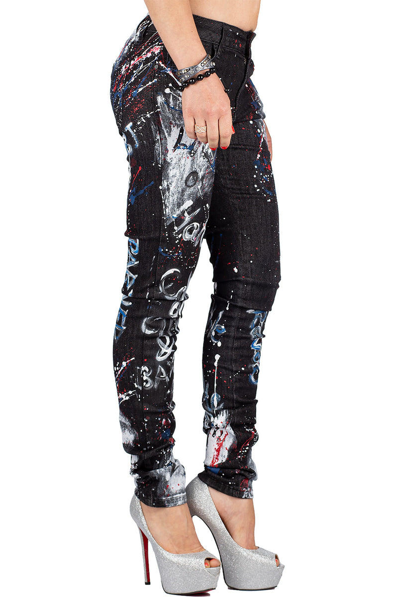 Damen Slim Fit Jeans WD389 - Black