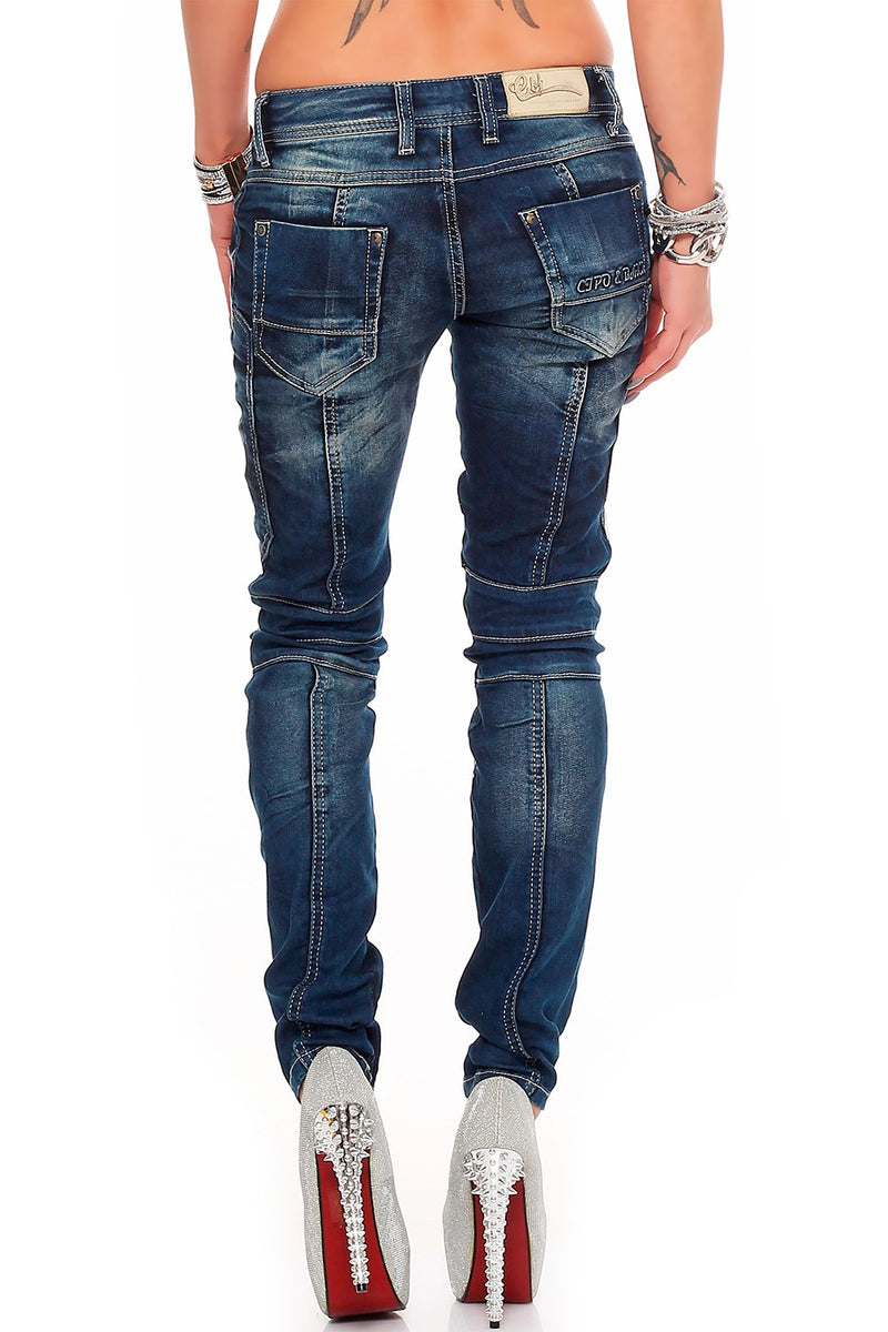Damen Slim Fit Jeans Stonewashed WD255 - Blue