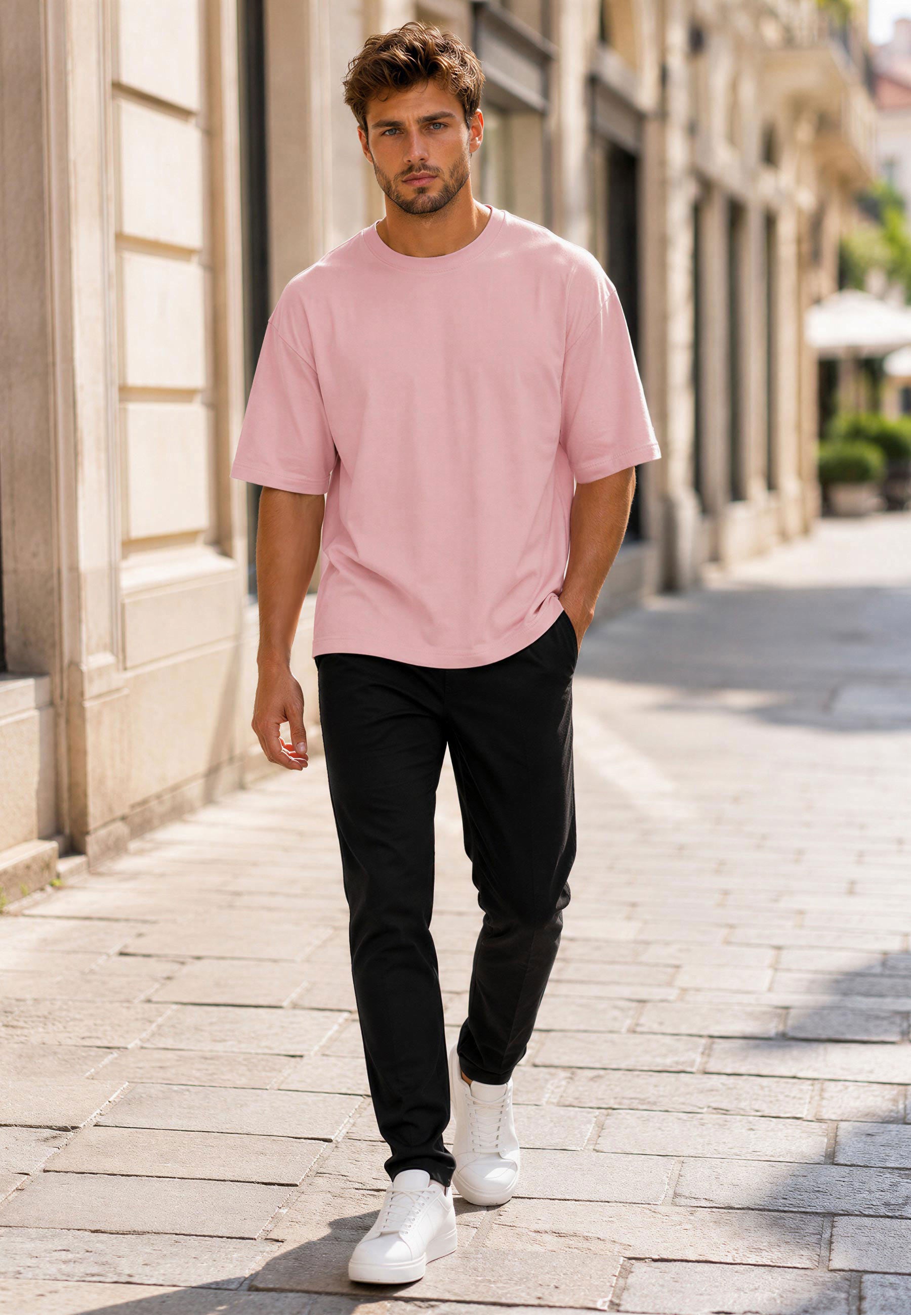 Herren Relaxed Fit T-Shirt 24RS058 Pink - mehrfarbig