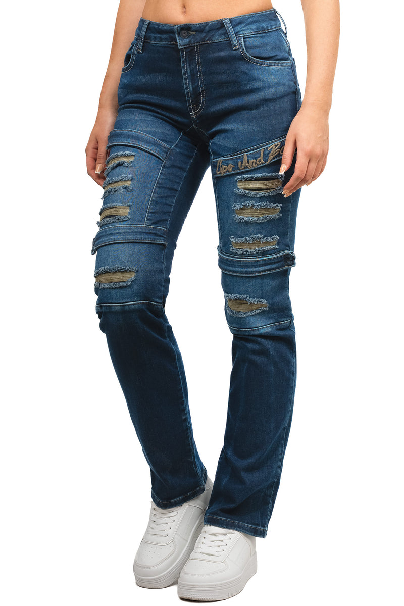 Damen Regular Fit Jeans Stonewashed WD529 - Dark Blue