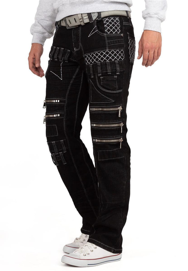 Herren Regular Fit Jeans Stonewashed KM8006 - Black