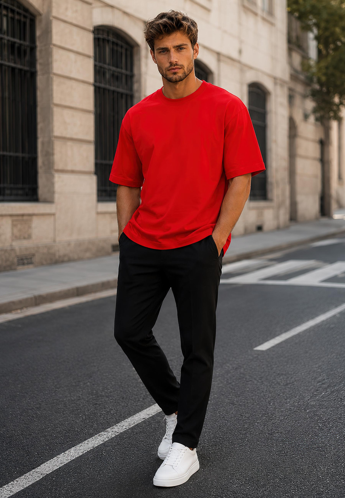 Herren Relaxed Fit T-Shirt in Red – Reichstadt – Ansicht 3