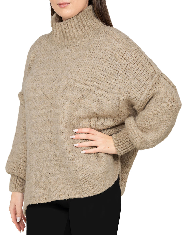 Damen Relaxed Fit Strickpullover 25RSW092 - Dark Beige
