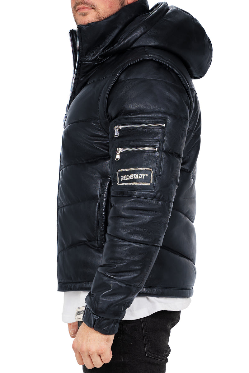 Herren Regular Fit Jacke Echtleder 22RS032LUX - Navy