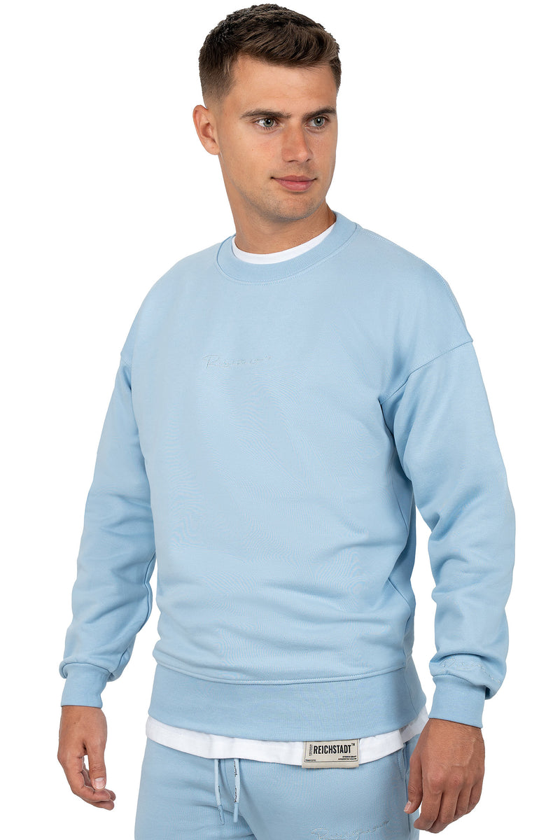 Herren Regular Fit Pullover Logo-Stitching 23RS037 - Baby Blue