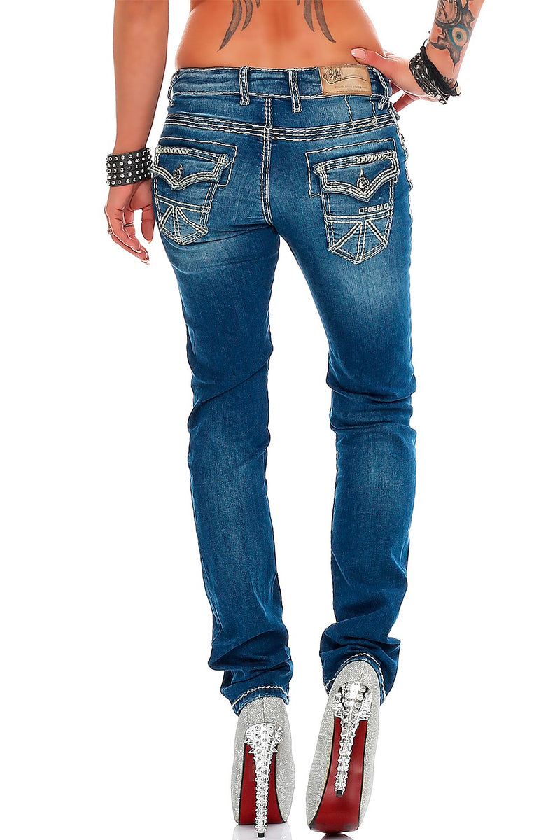 Damen Slim Fit Jeans Stonewashed WD201 - Blue