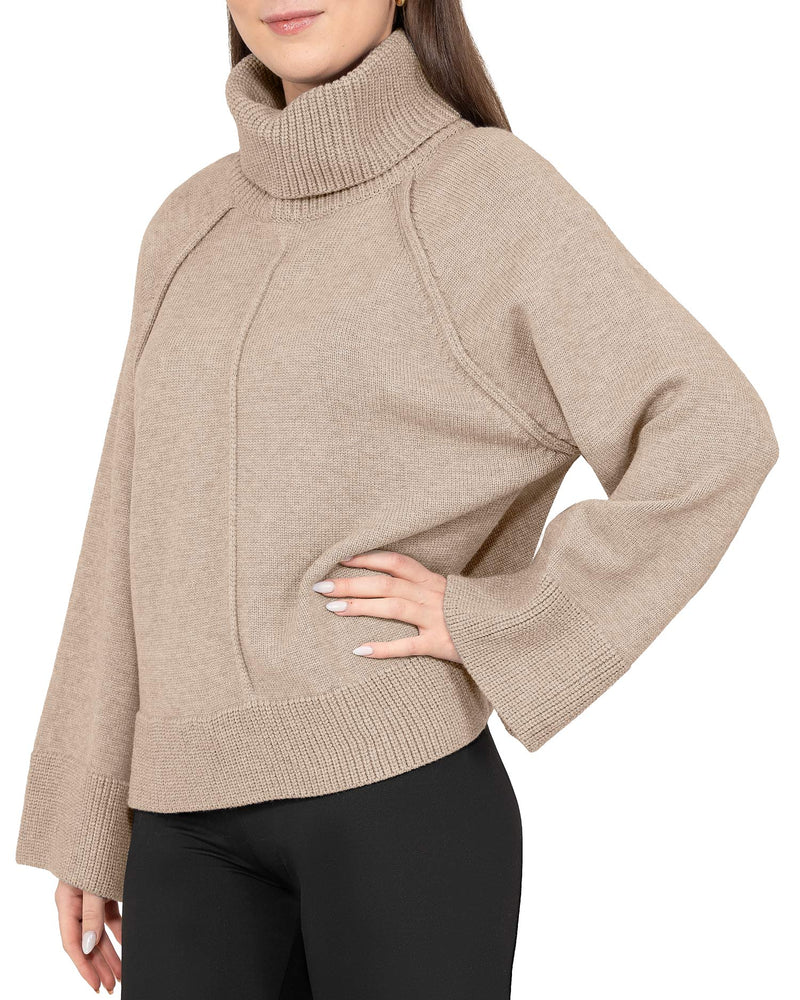 Damen Relaxed Fit Rollkragenpullover 25RSW097 - Beige