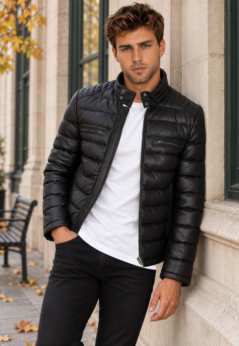 Herren Regular Fit Jacke Echtleder 19RS016 - Black