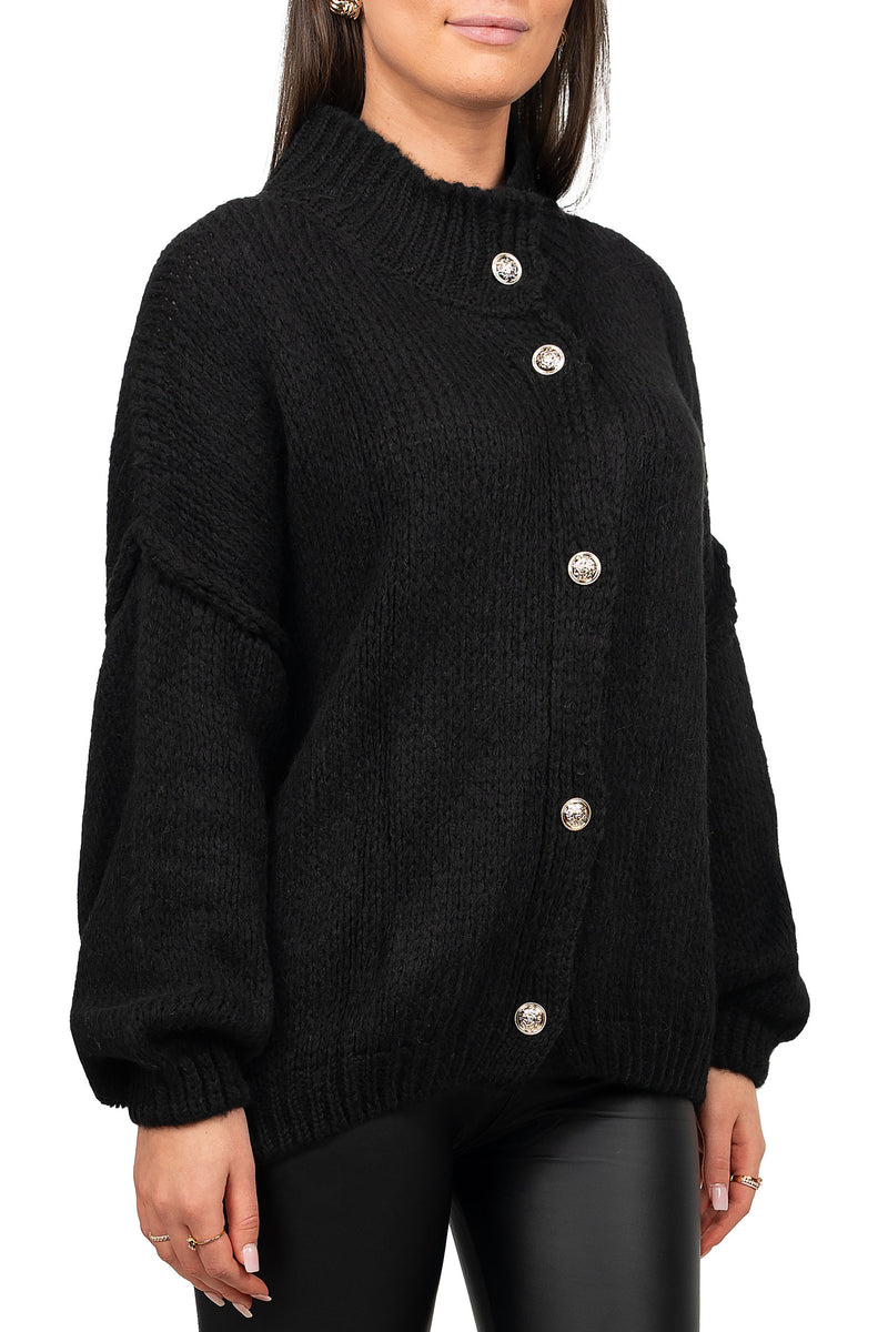 Damen Relaxed Fit Strickjacke Oversized-Look 25RSW068 - Black