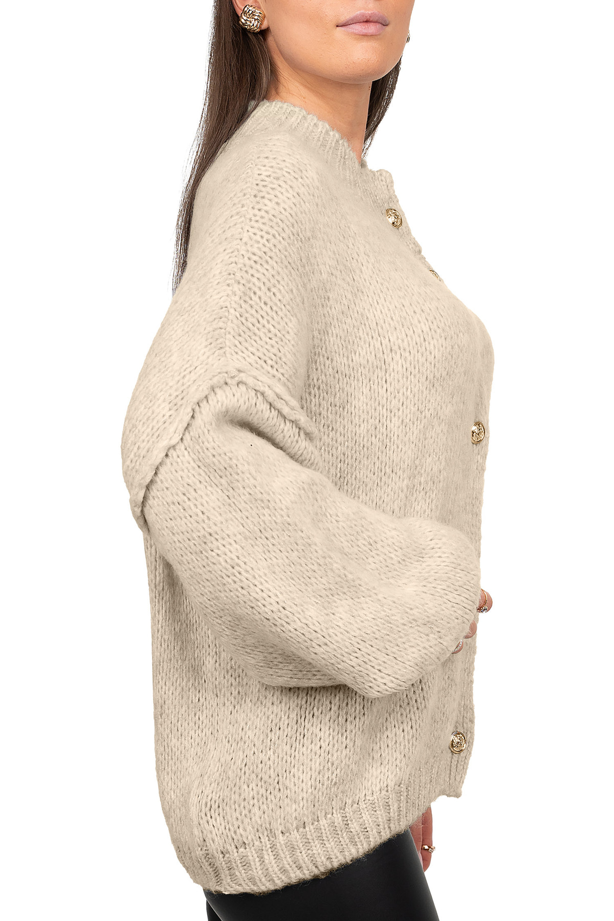 Damen Relaxed Fit Strickjacke Oversized-Look in Beige – Reichstadt – Ansicht 3