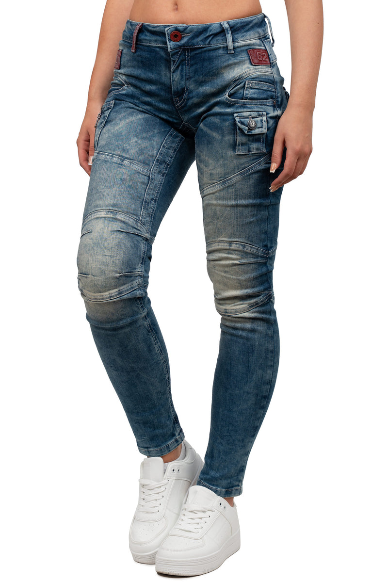 Damen Slim Fit Jeans Stonewashed WD358 - Blue