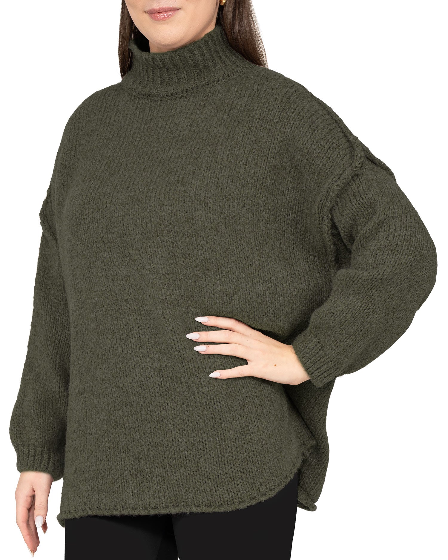 Damen Relaxed Fit Strickpullover 25RSW095 - Khaki