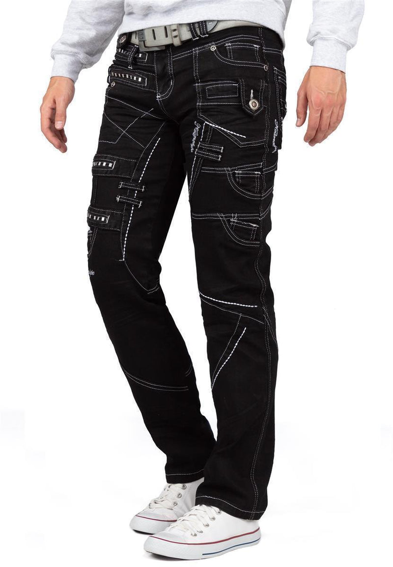 Herren Regular Fit Jeans Stonewashed KM001-1 - Black