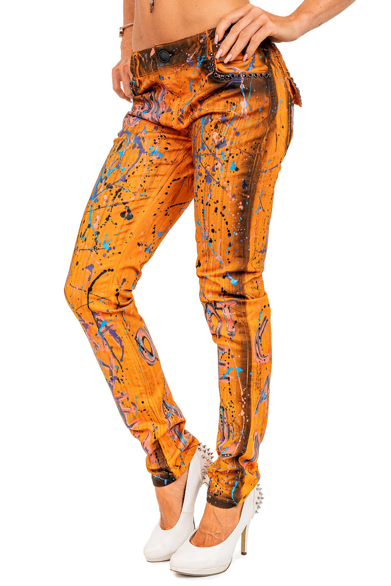 Damen Slim Fit Jeans Mid Waist WD445 - Orange