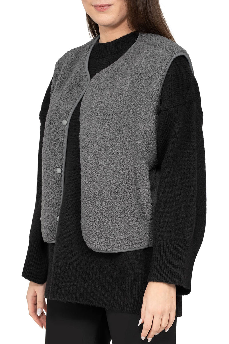 Damen Relaxed Fit Teddy Weste 25RSW098 - Grey