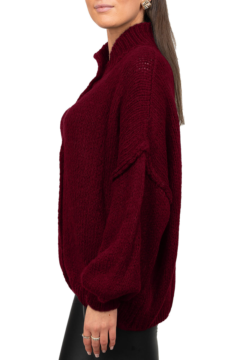 Damen Relaxed Fit Strickjacke Oversized-Look 25RSW068 - Bordeaux