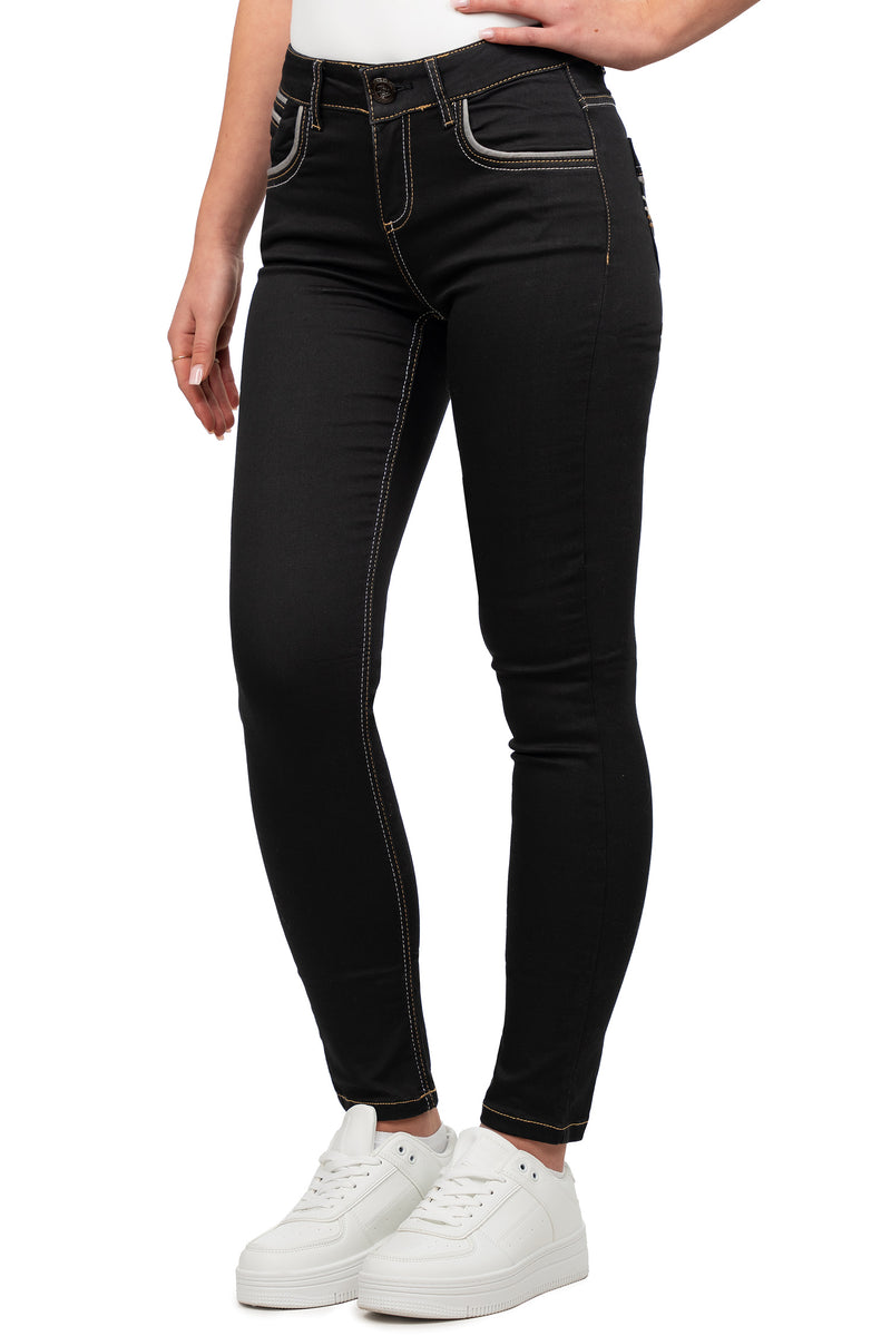 Damen Slim Fit Jeans Stonewashed WD256 - Black