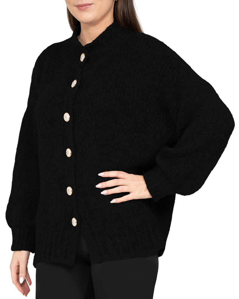 Damen Relaxed Fit Strickjacke 25RSW094 - Black