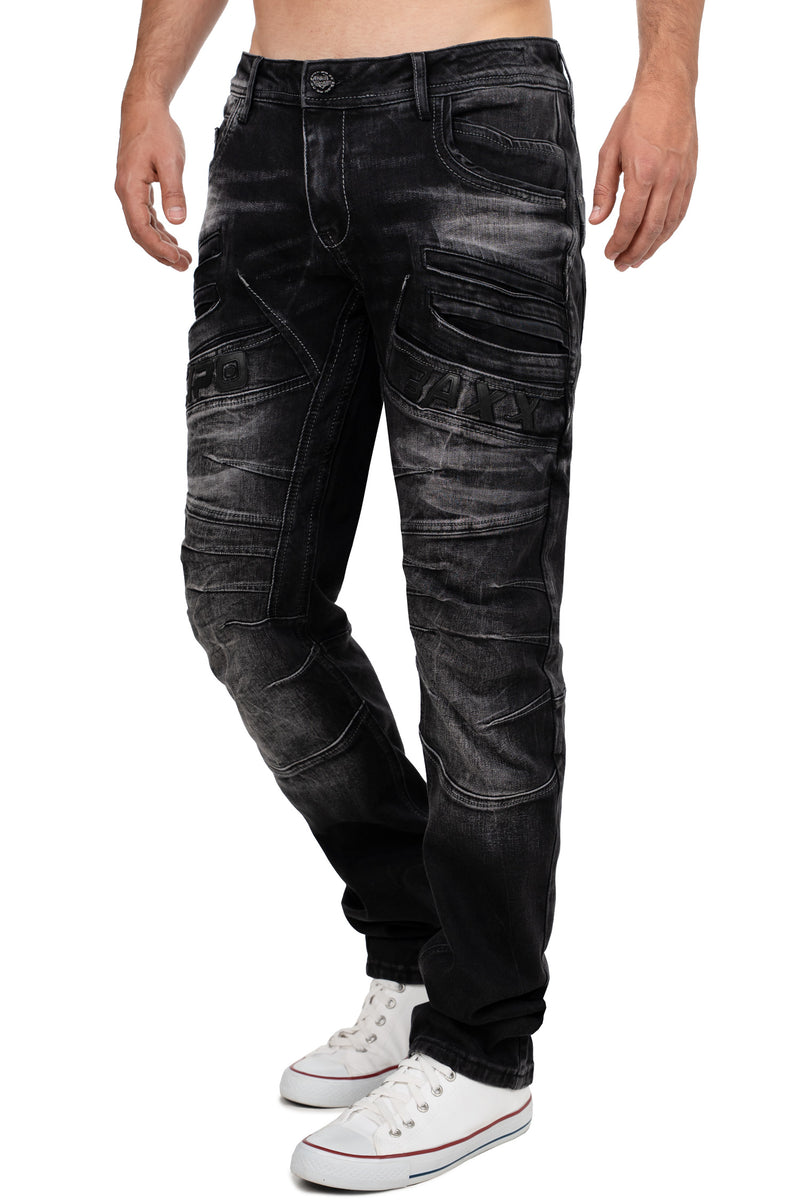 Herren Regular Fit Jeans Stonewashed CD491 - Black