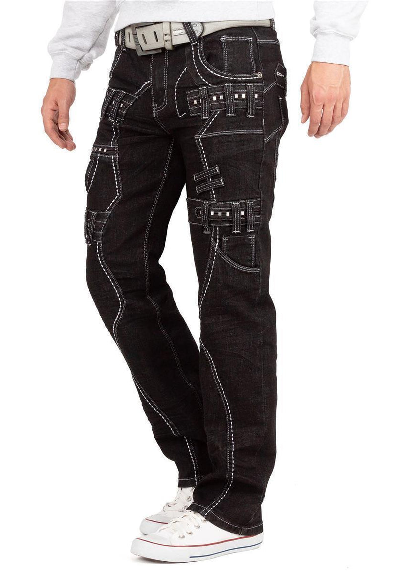 Herren Regular Fit Jeans Stonewashed KM8002-1 - Black