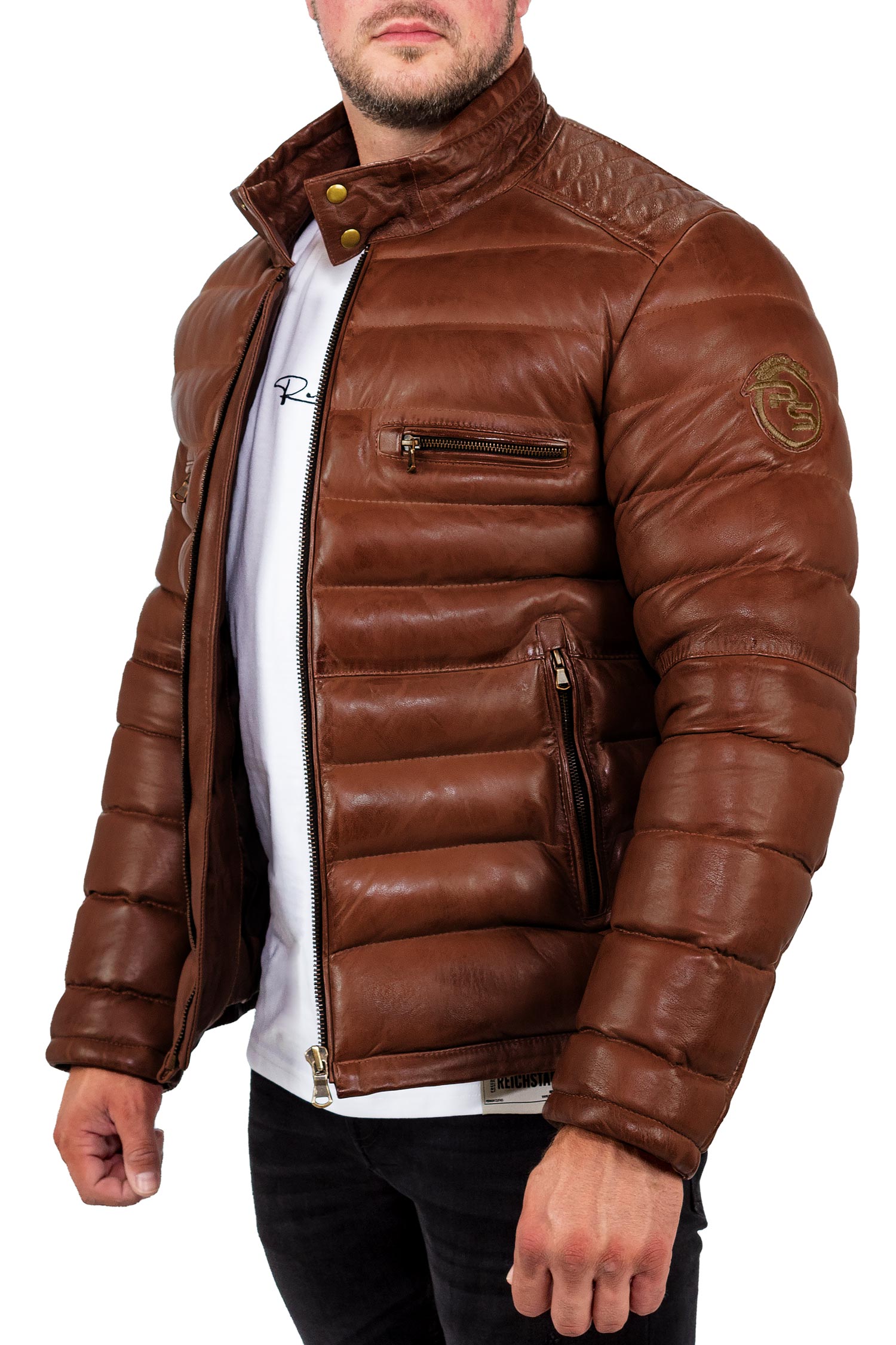 Reichstadt Herren Regular Fit Lederjacke Cognac (Modell 19RS016) - Ansicht 3